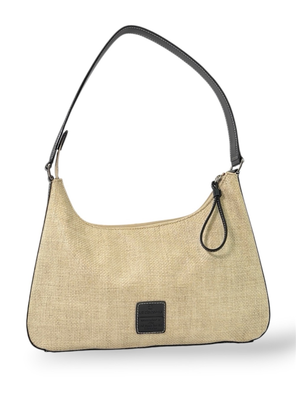 Liz Claiborne Beige Straw Weave Handbag Neutral Black Trim